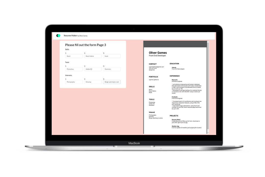 React Resume Maker